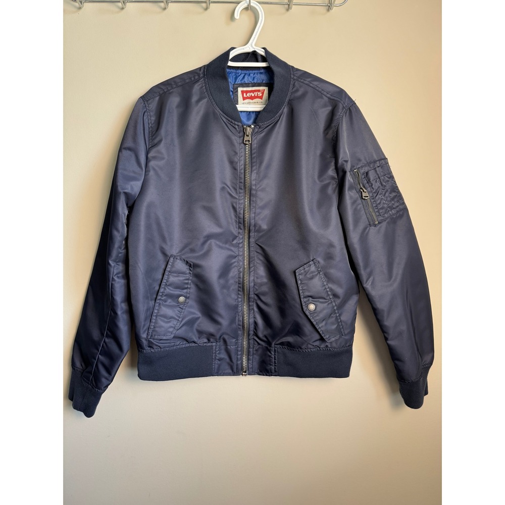 Levis Vintage Men's Nylon Bomber Jacket Navy Blue Full Zip Streetwear Minimalist